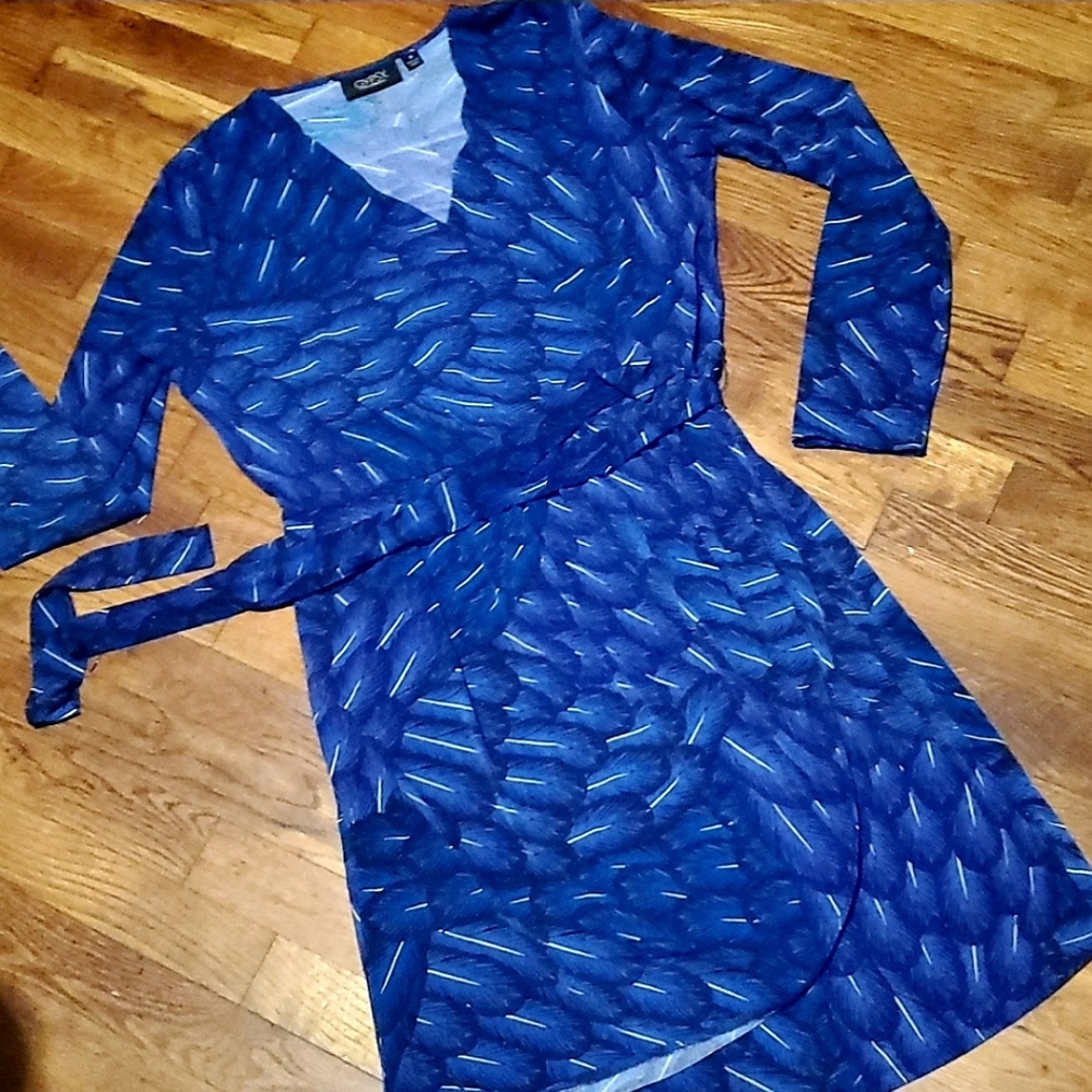 MARA HOFFMAN Gypsy Blue Feather FAUX WRAP Dress